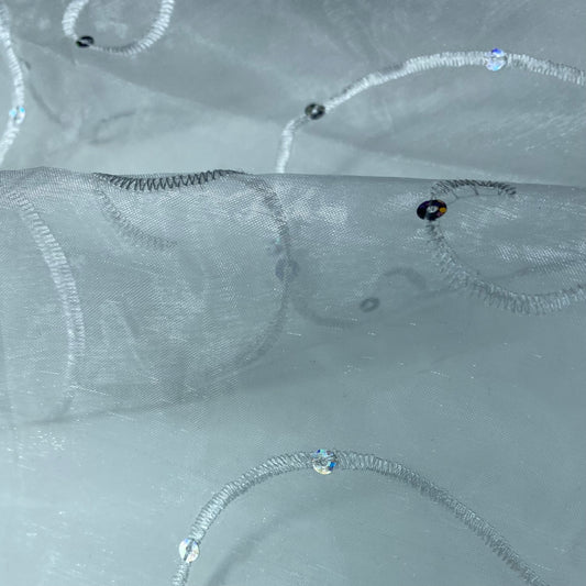 Embroidered Organza - White/Silver