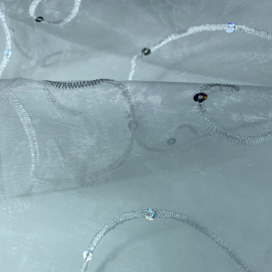 Embroidered Organza - White/Silver