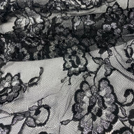 Floral Embroidered Lace with Finished Edges - Black/Silver