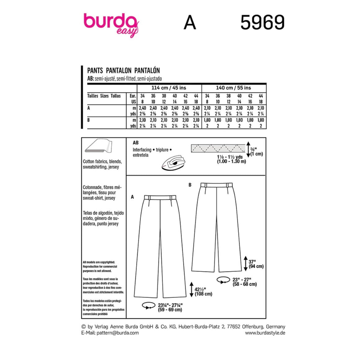 Burda Easy 5969 - Pants Sewing Pattern