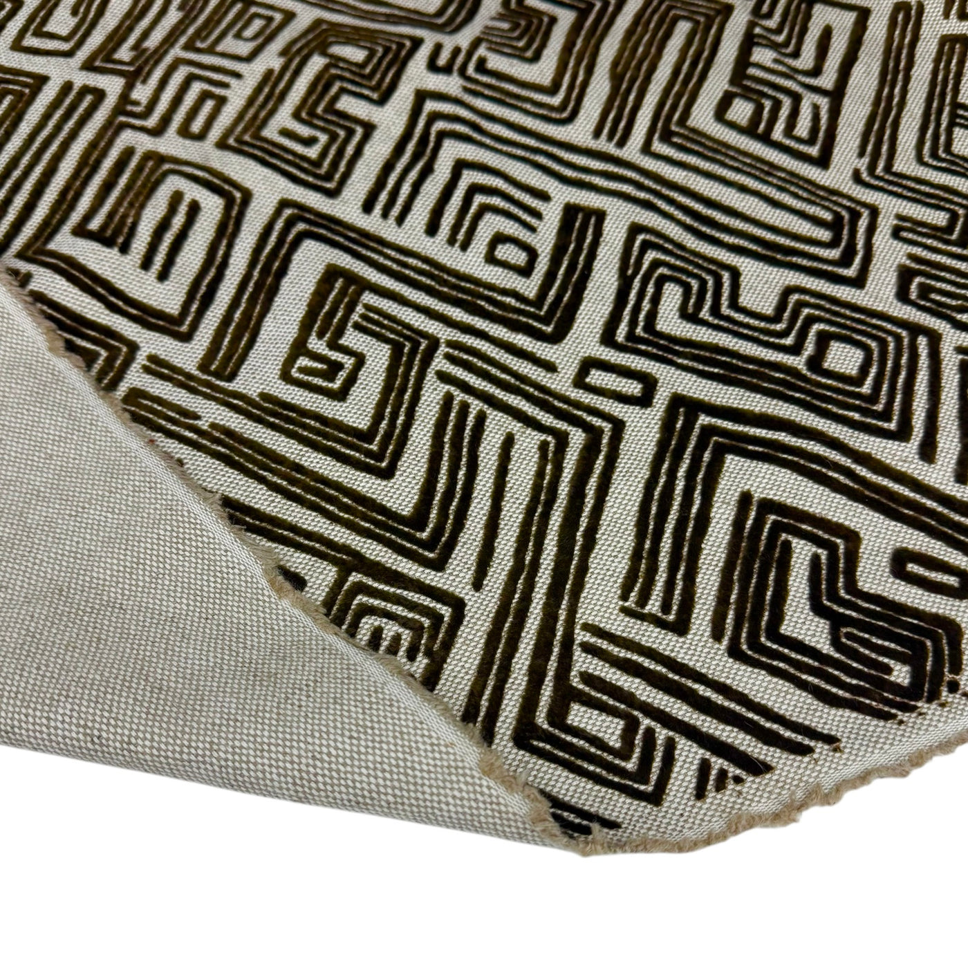 Patterned Flocked Linen Remnant - Beige/Brown