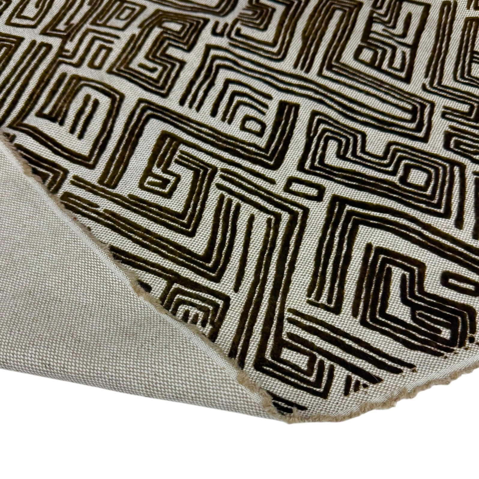 Patterned Flocked Linen Remnant - Beige/Brown