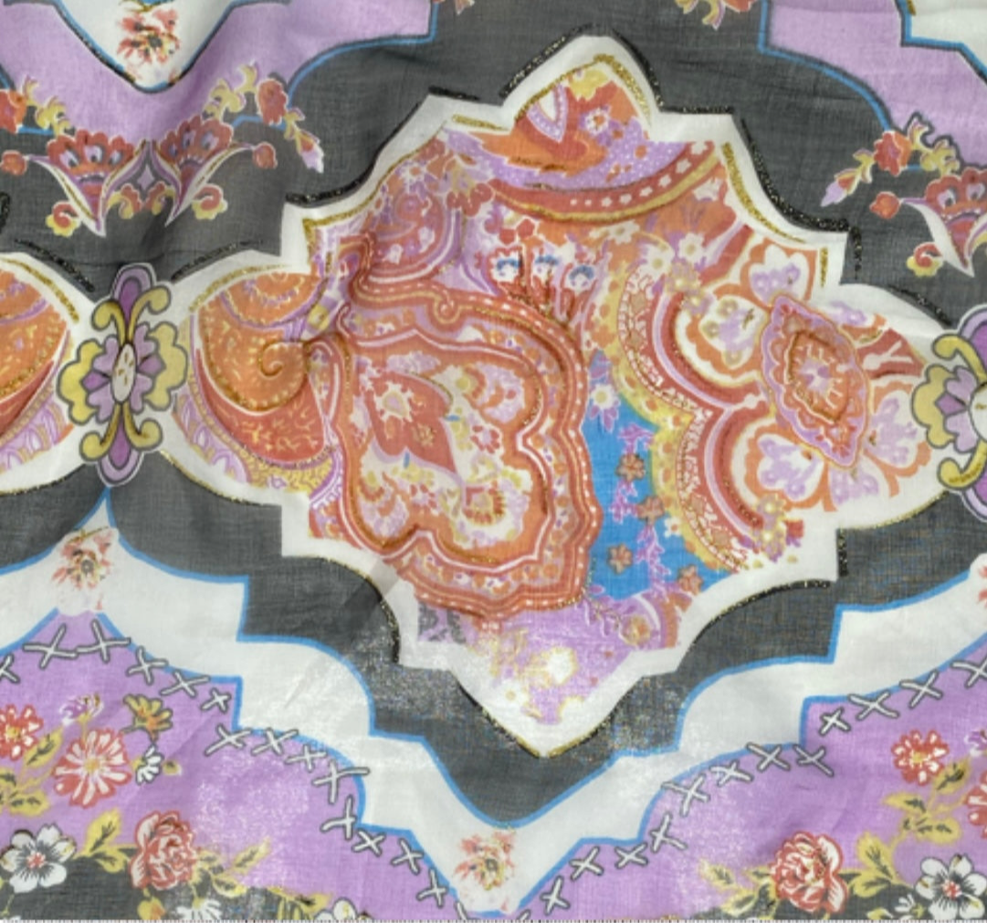 Paisley Printed Silk Chiffon - Purple/Black