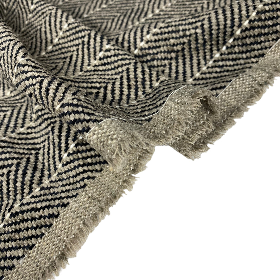 Chenille Upholstery Designer Remnant  - Chevron - Brown/Black
