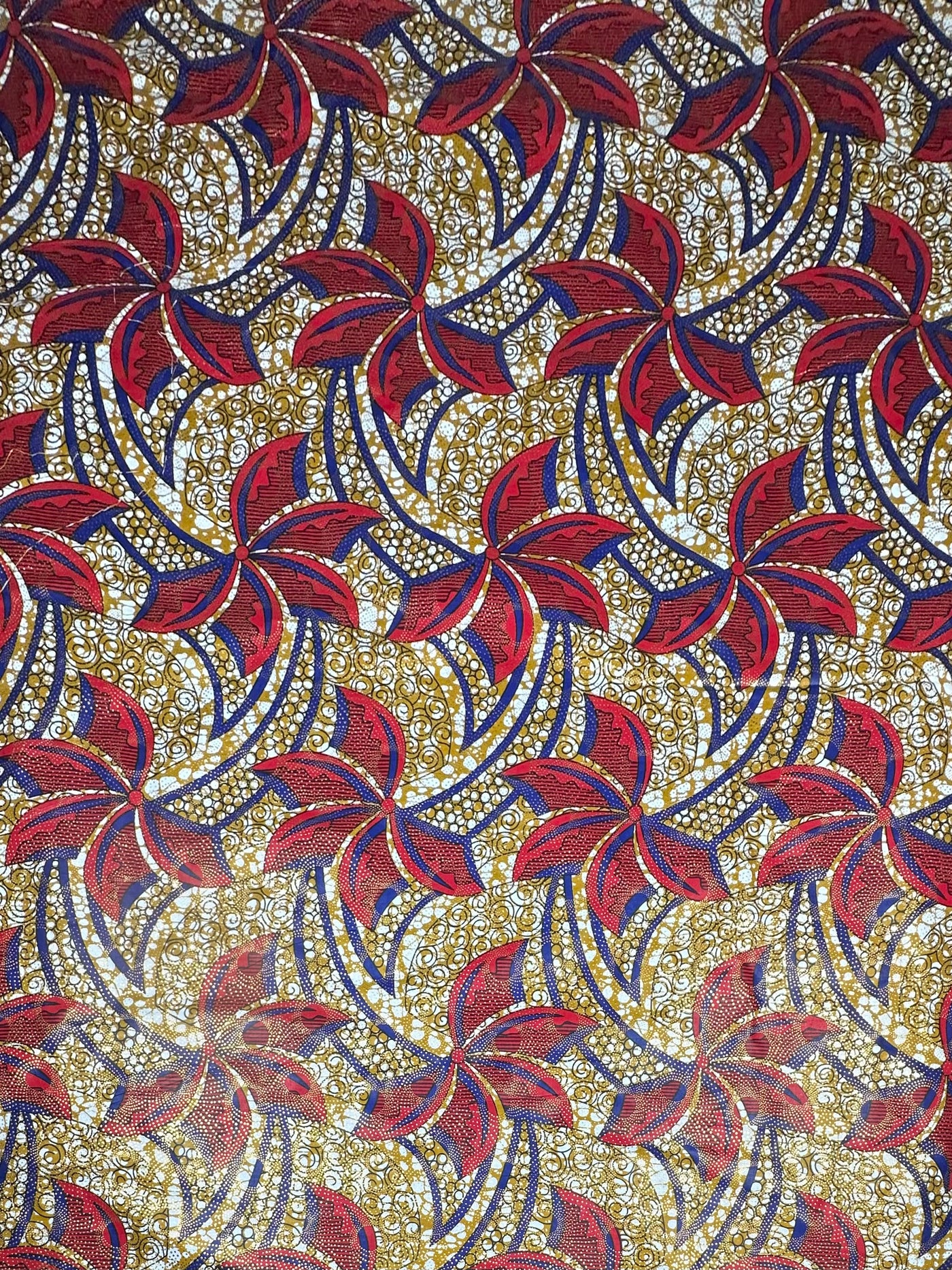Metallic Super Wax African Printed Cotton - Red/Blue/Gold
