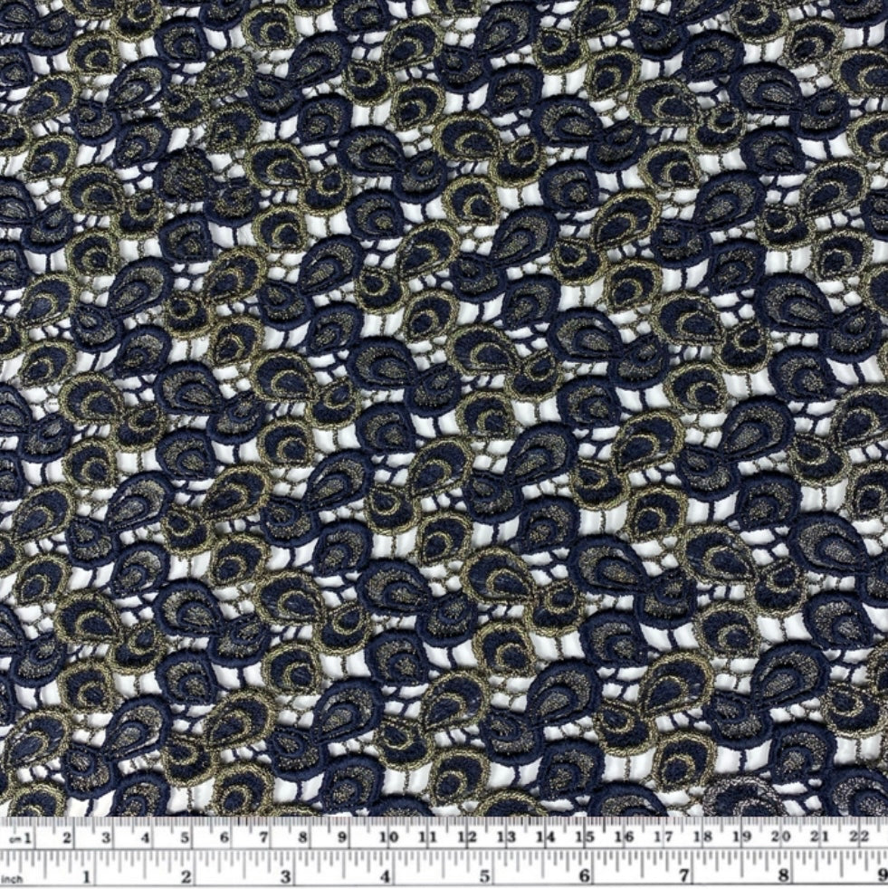 Guipure Lace - Remnant - Navy/Gold