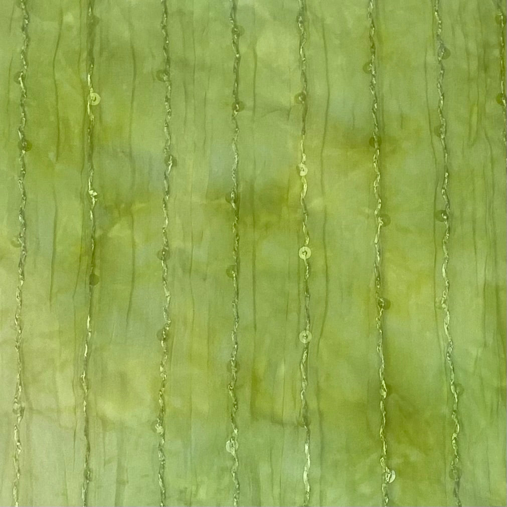 Embroidered Crinkled Polyester Georgette  - Lime/White, Clear Sequins