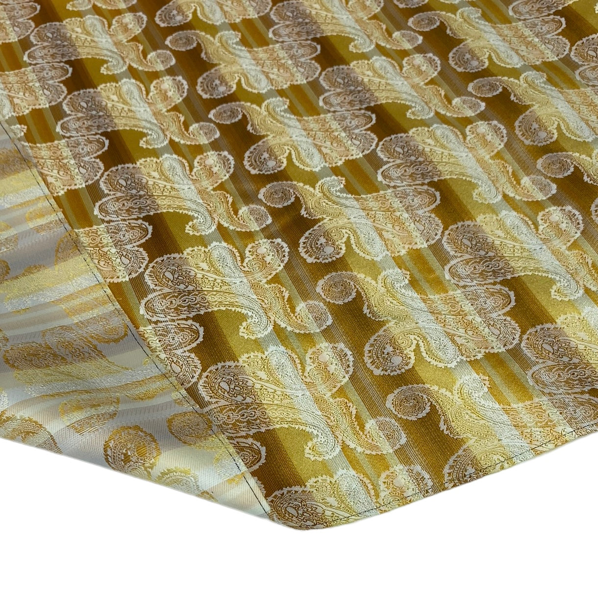 Striped Paisley Silk/Polyester Jacquard - Gold / Yellow / White - Remnant