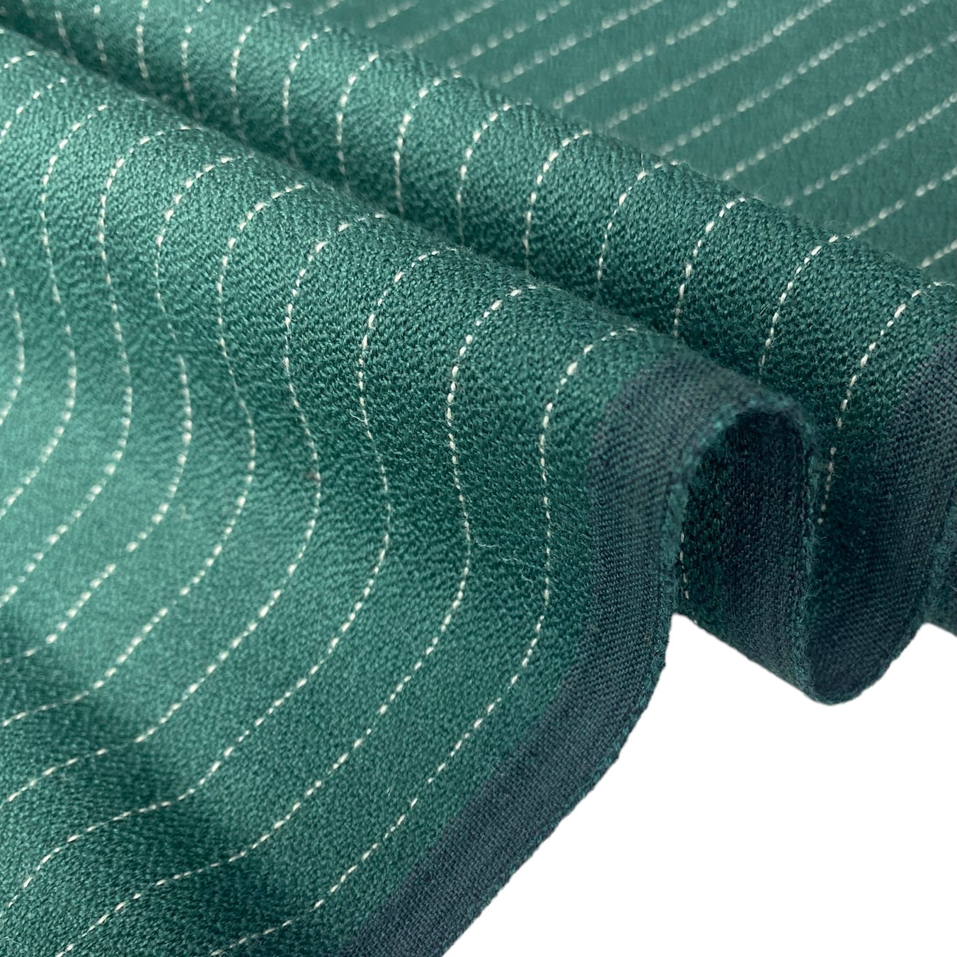 Pin Striped Wool Crepe - Green/White