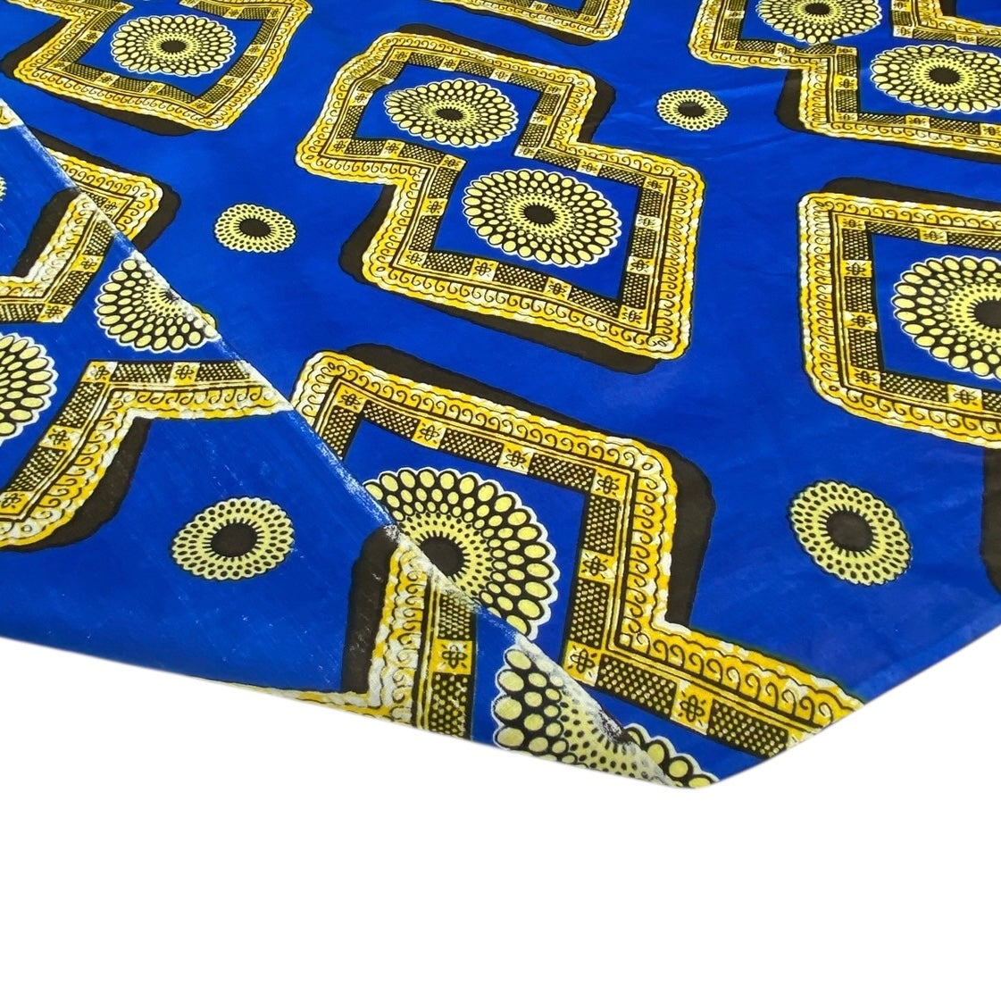 African Printed Cotton - Blue/Yellow