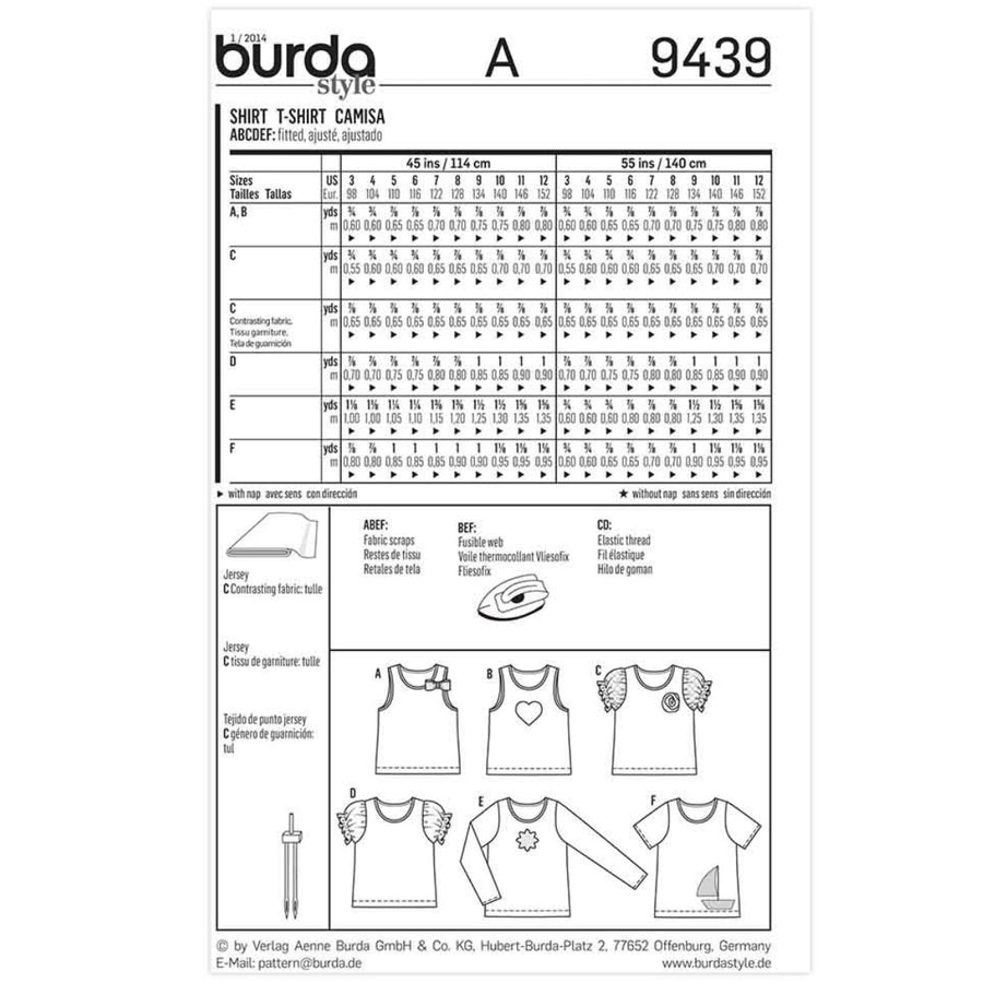 Burda Kids 9439 - T-Shirt Sewing Pattern