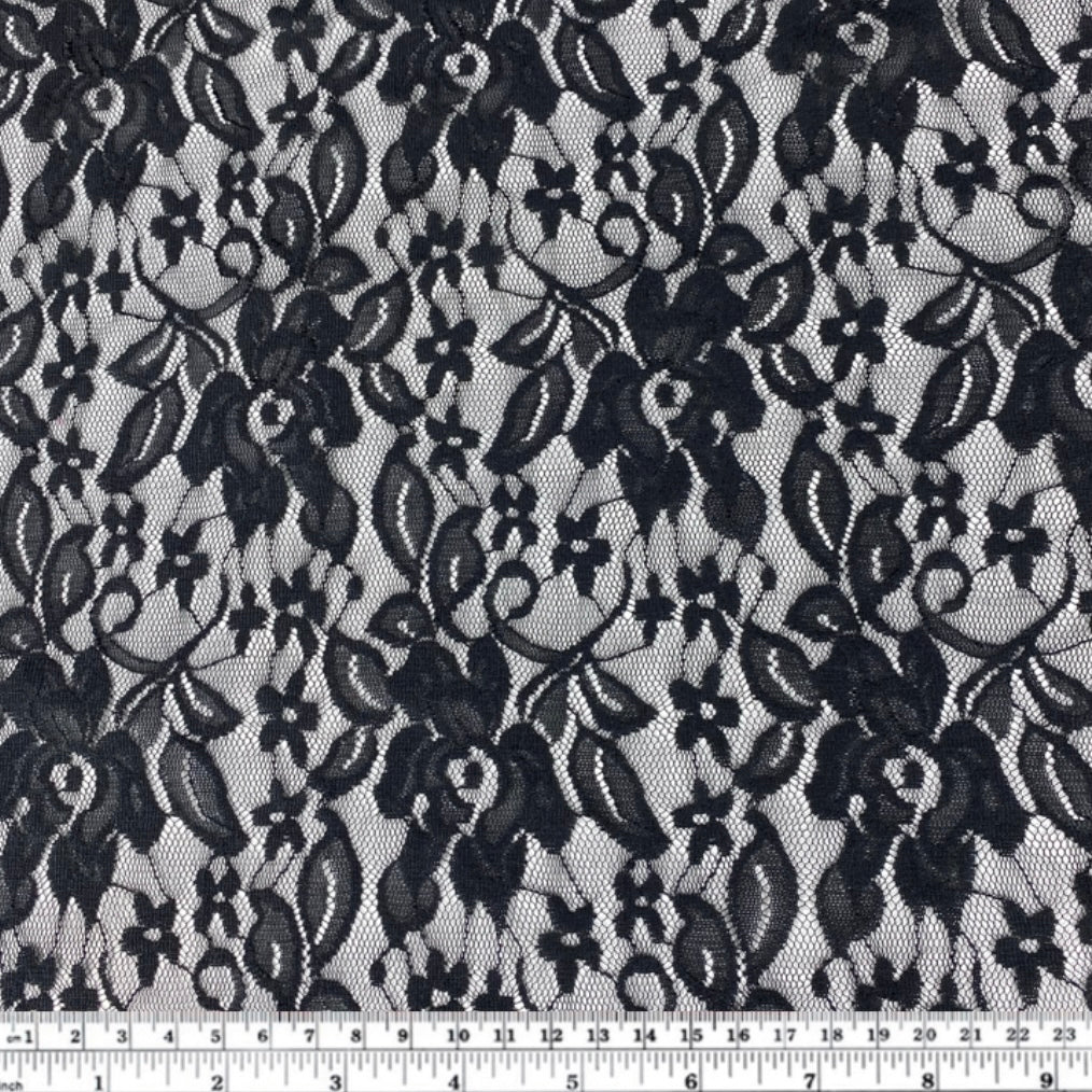 Stretch Floral Lace - 60” - Black