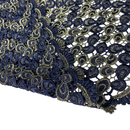 Guipure Lace - Remnant - Navy/Gold