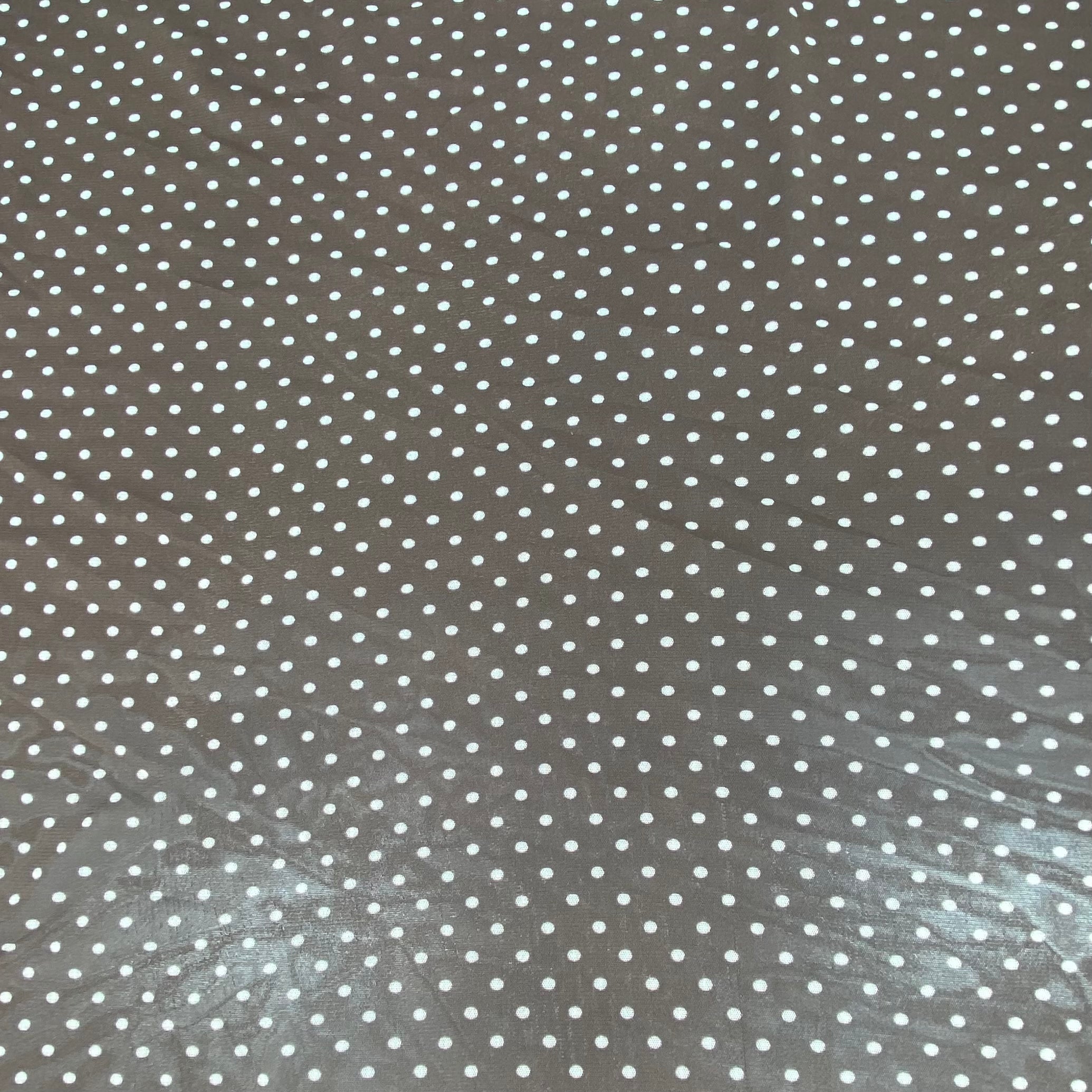 Printed Stretch Mesh - Polka Dot - Brown/White