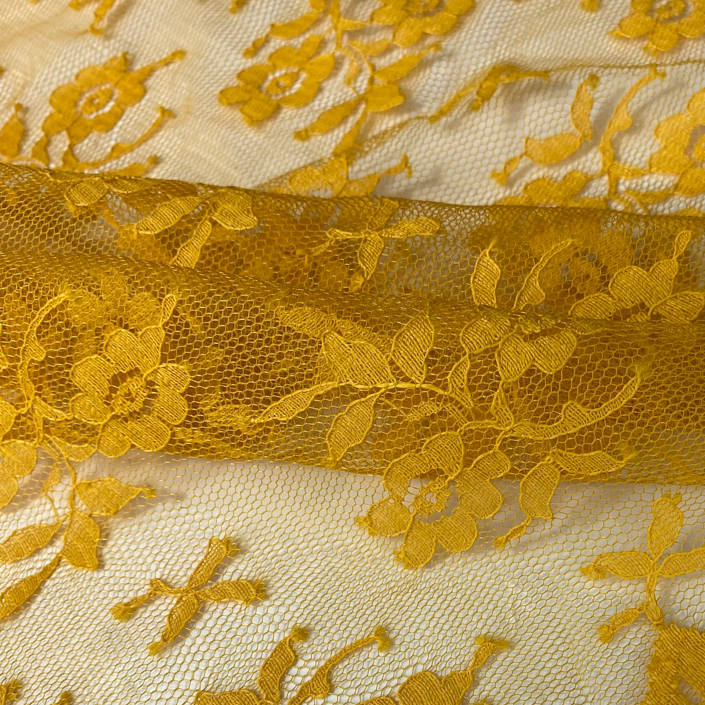 Floral Corded Lace with Scalloped Edges - Autumn Gold