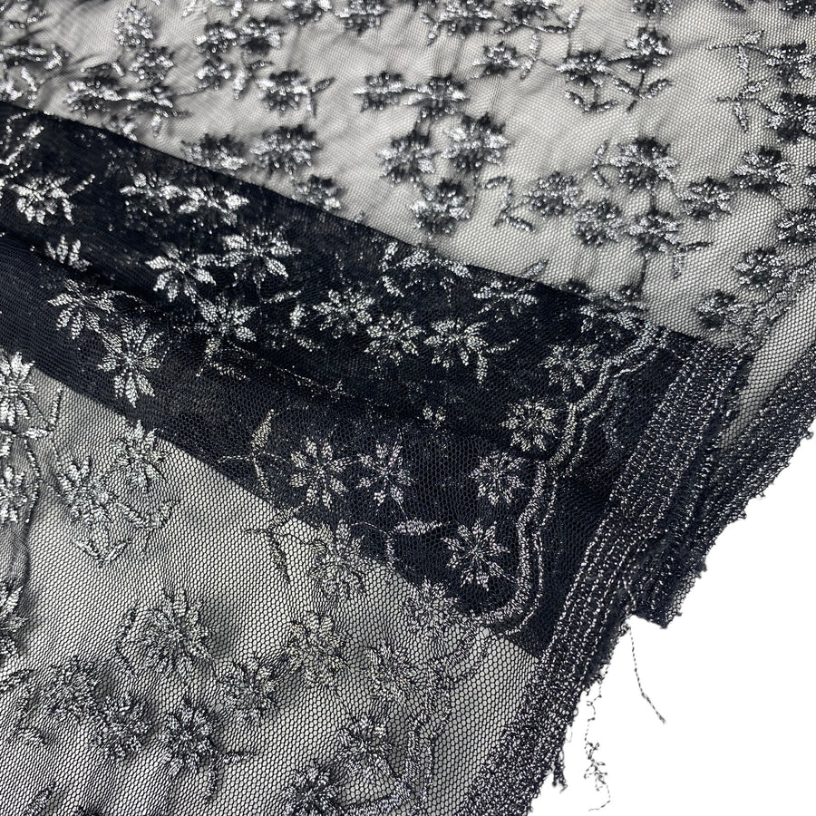Floral Embroidered Mesh - Black/Silver