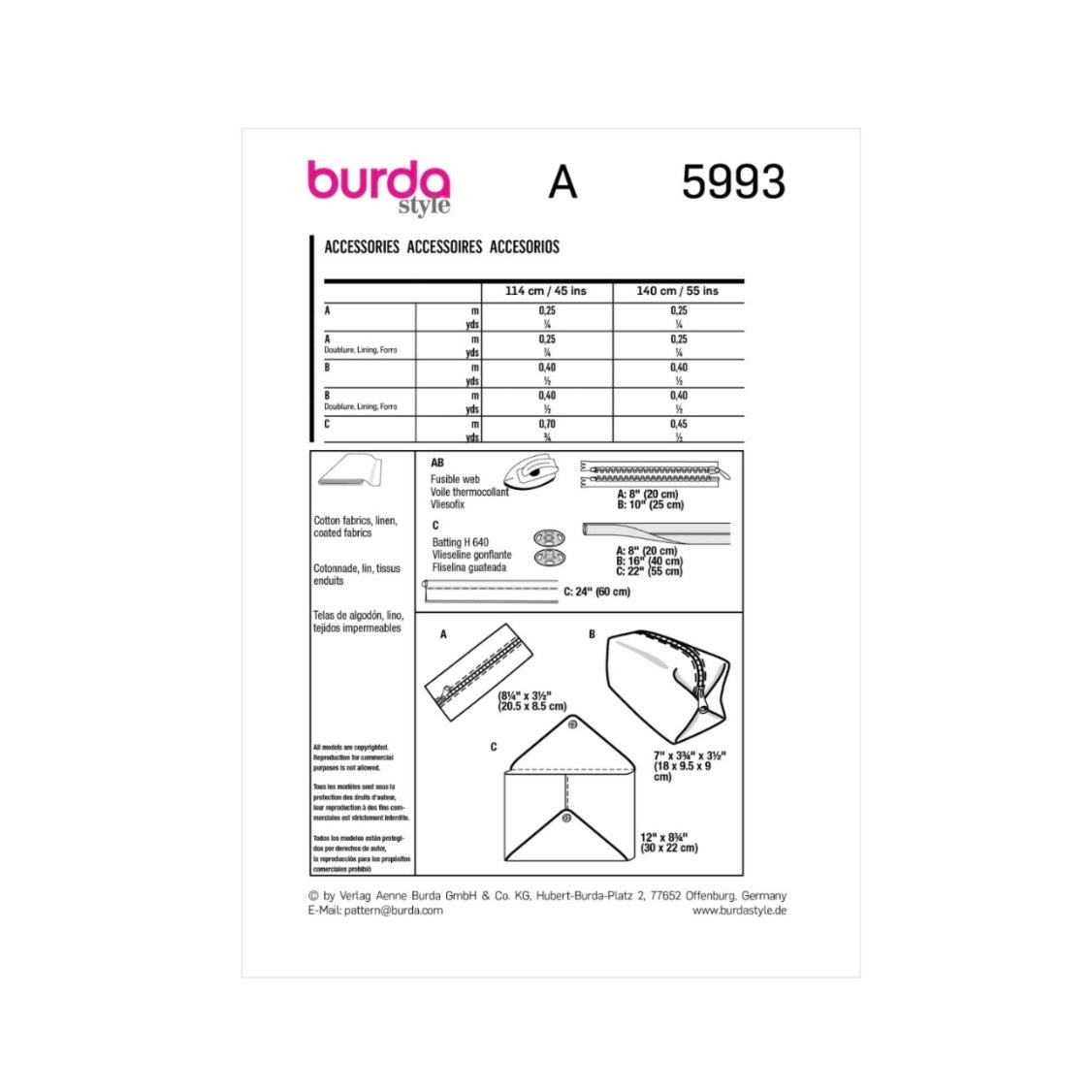 Burda Style 5993 - Accessories Sewing Pattern