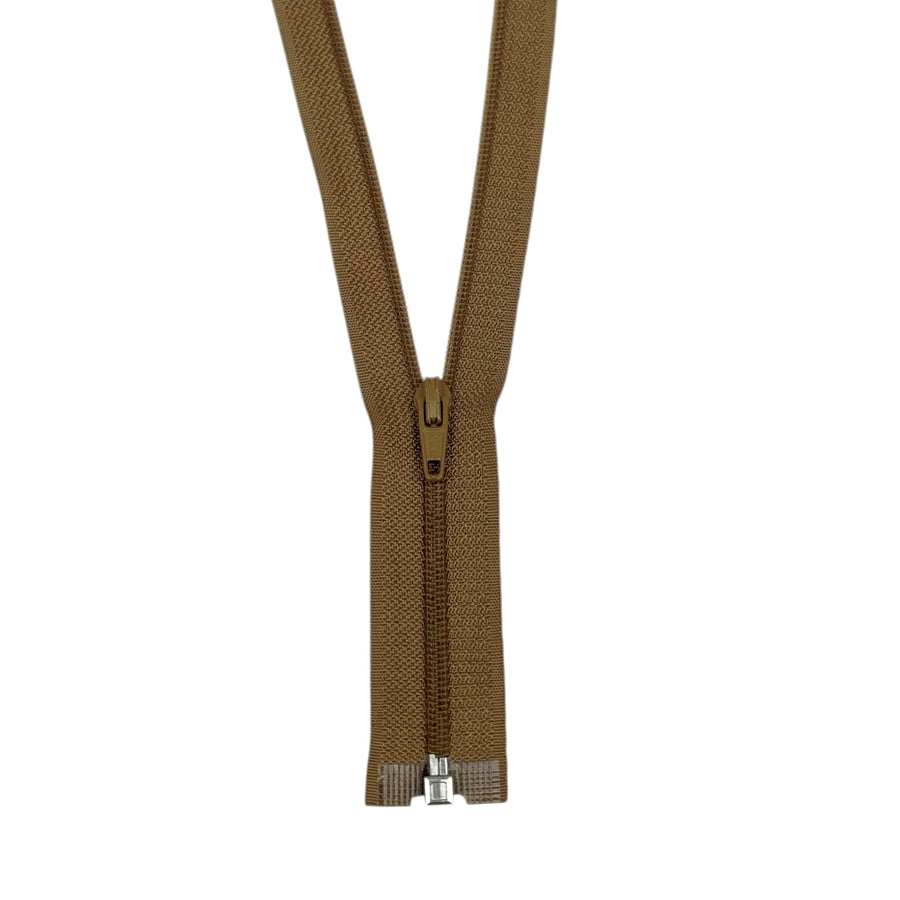 Opened-End Nylon Coil 11” Zipper - Light Brown