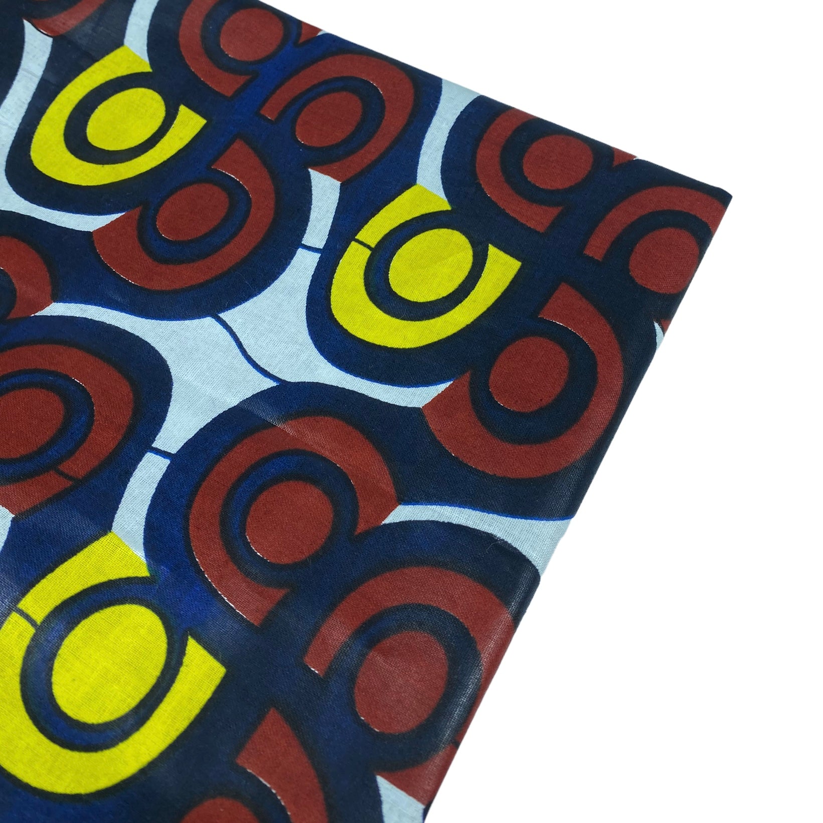 Waxed African Printed Cotton - Blue/Brown/Yellow