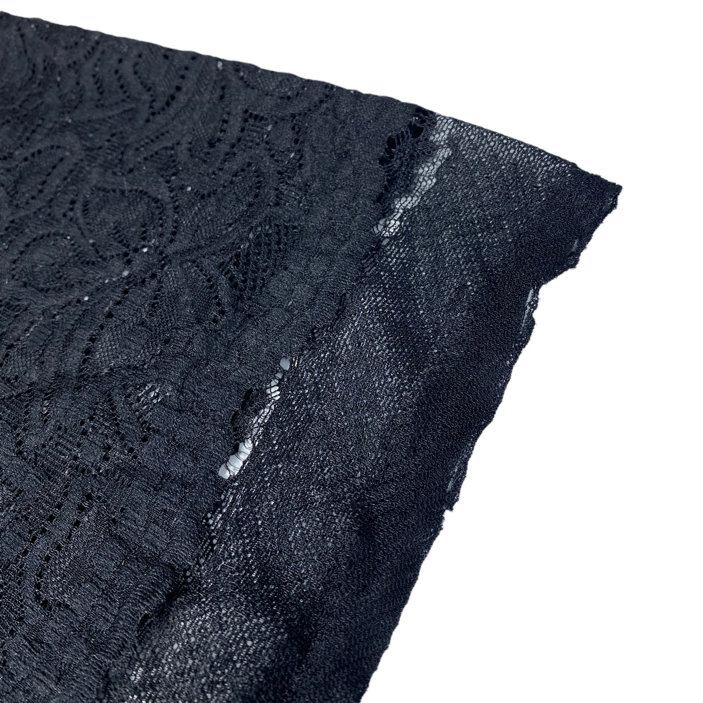 Stretch Floral Lace with Finished Edges- Black