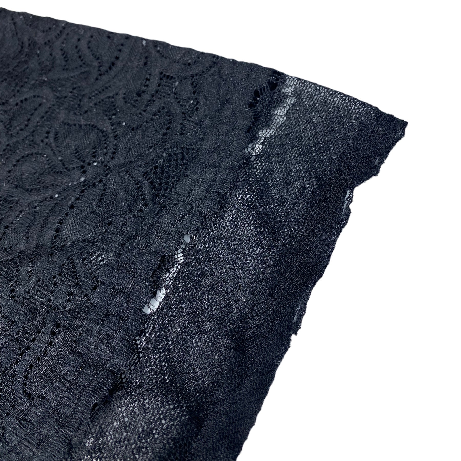 Stretch Floral Lace with Finished Edges- Black