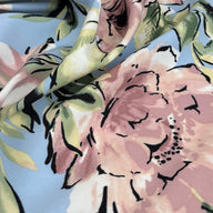 Floral Printed Polyester Tricot Interfaced Back - Blue/Pink/Black