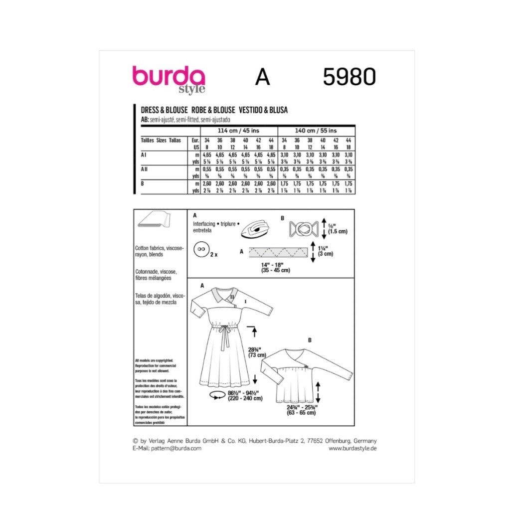 Burda Style 5980 - Dress & Blouse Sewing Pattern