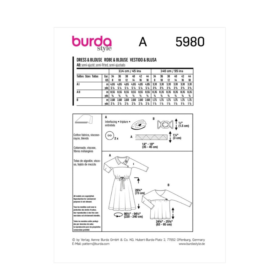 Burda Style 5980 - Dress & Blouse Sewing Pattern