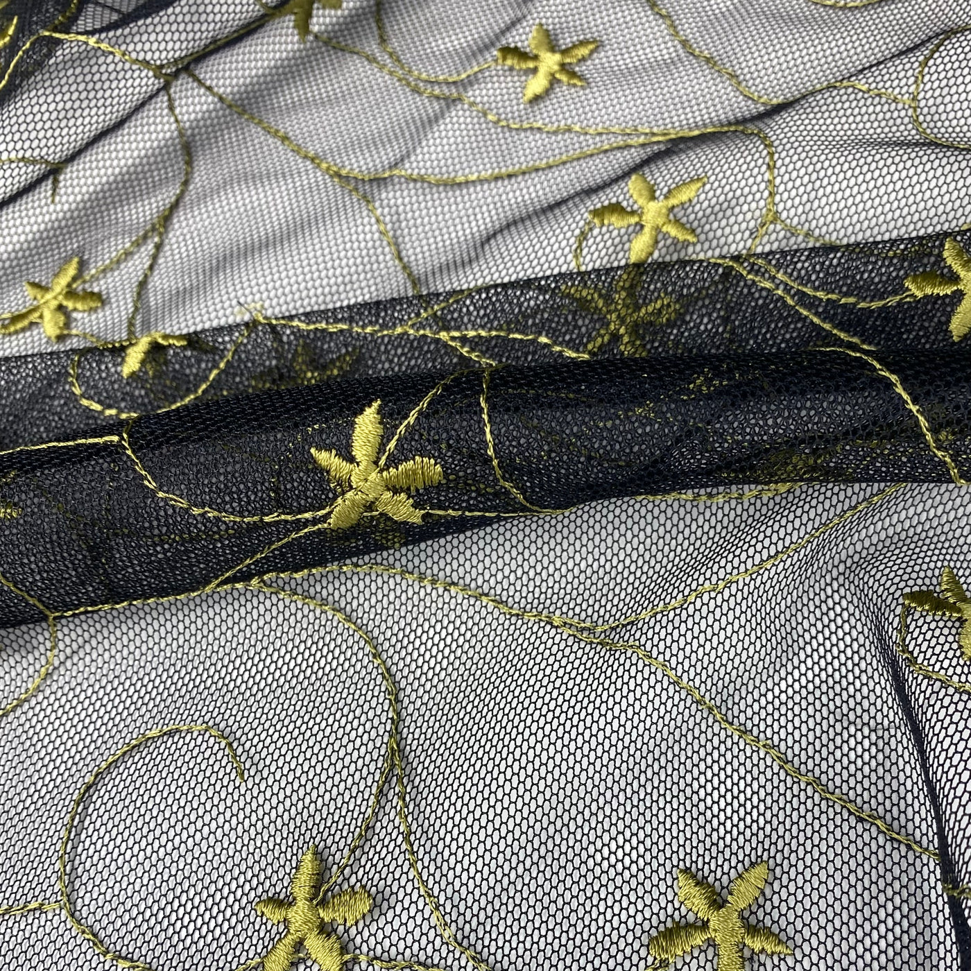 Floral Embroidered Mesh - Black/Green