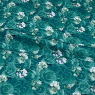 Floral Printed Polyester Jersey - Green/White