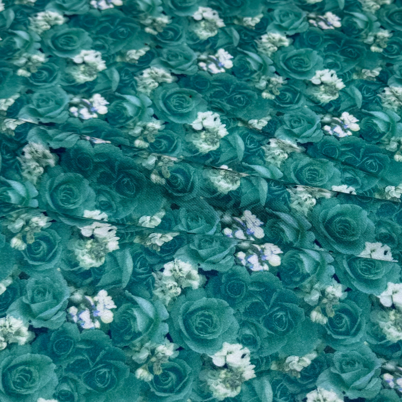 Floral Printed Polyester Jersey - Green/White