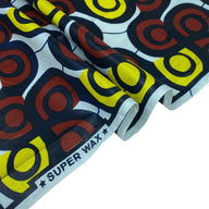 Waxed African Printed Cotton - Blue/Brown/Yellow