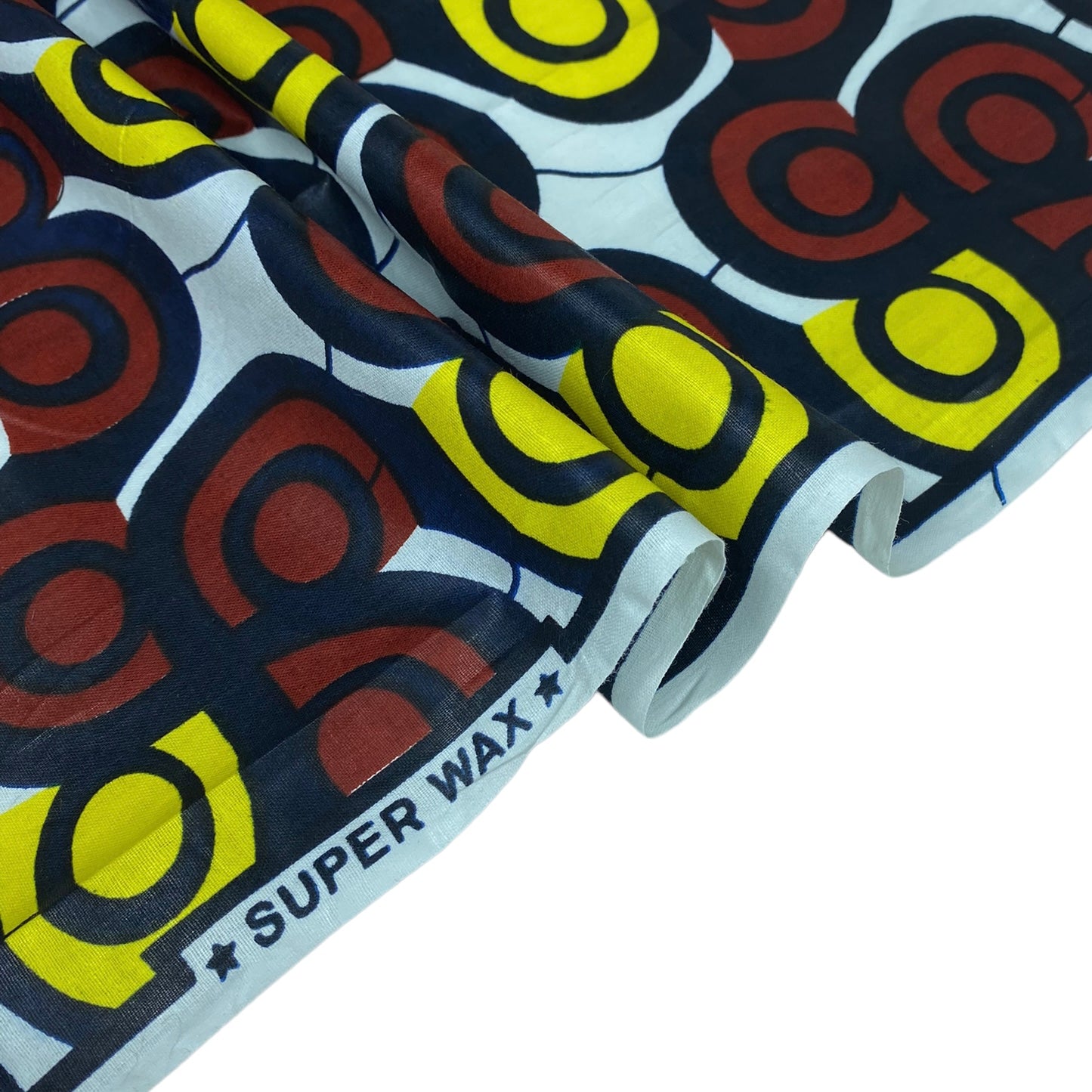Waxed African Printed Cotton - Blue/Brown/Yellow