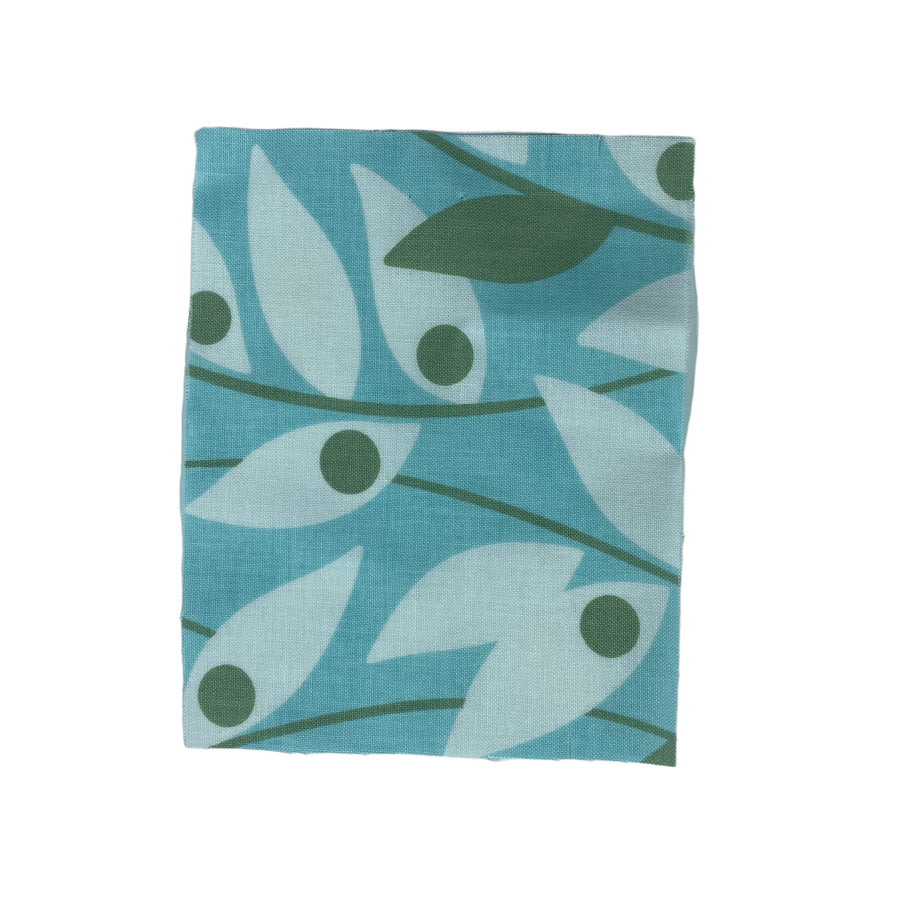 Printed Cotton - Leaves - Remnant - Blue/White/Green