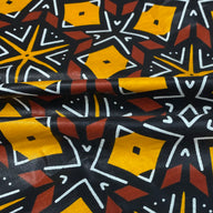Waxed African Printed Cotton - Black/Yellow/Brown