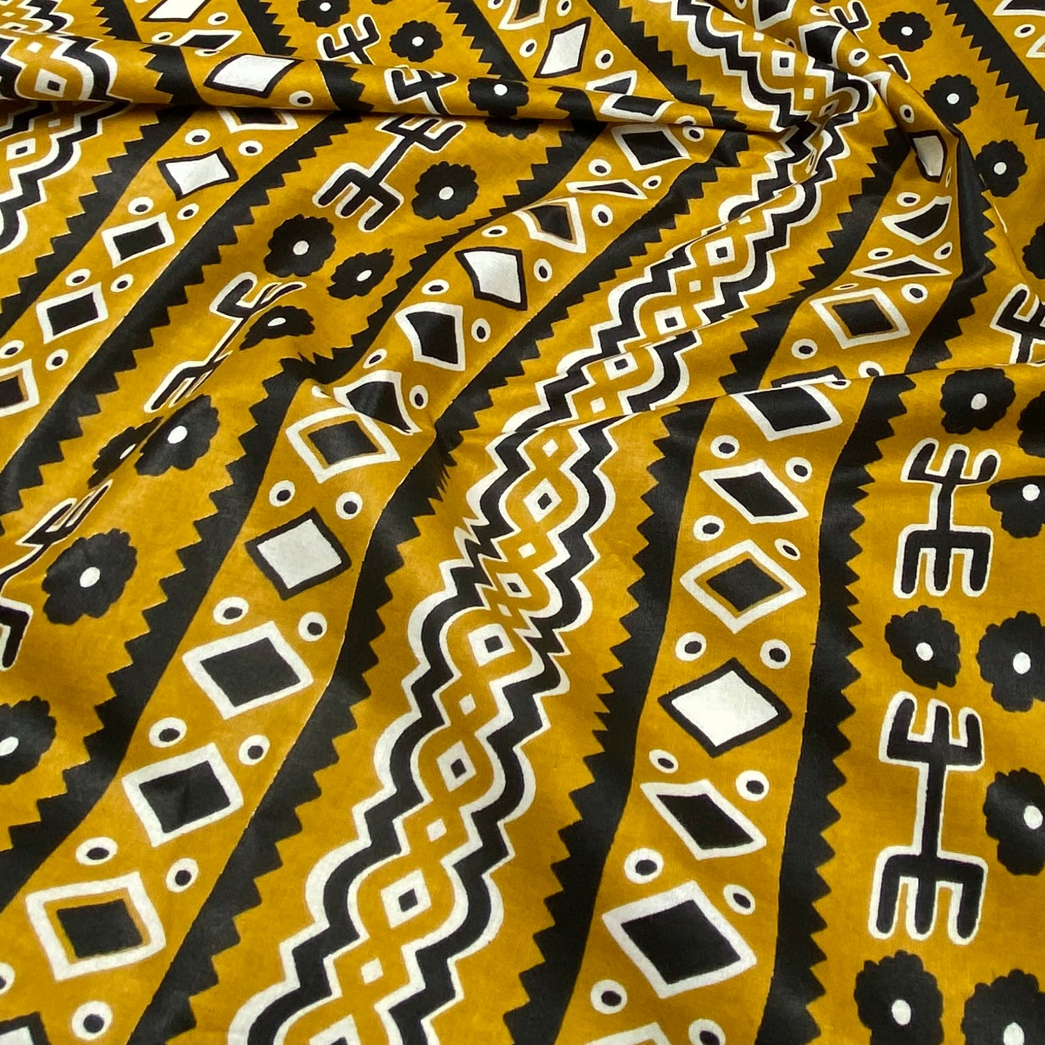 Super Wax African Printed Cotton - Striped - Gold/Black