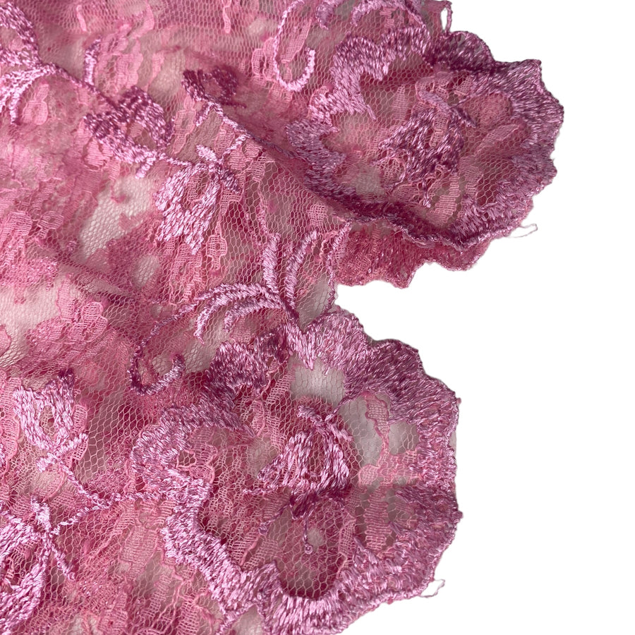 Embroidered Floral Corded Lace with Single Fished Edge - Pink