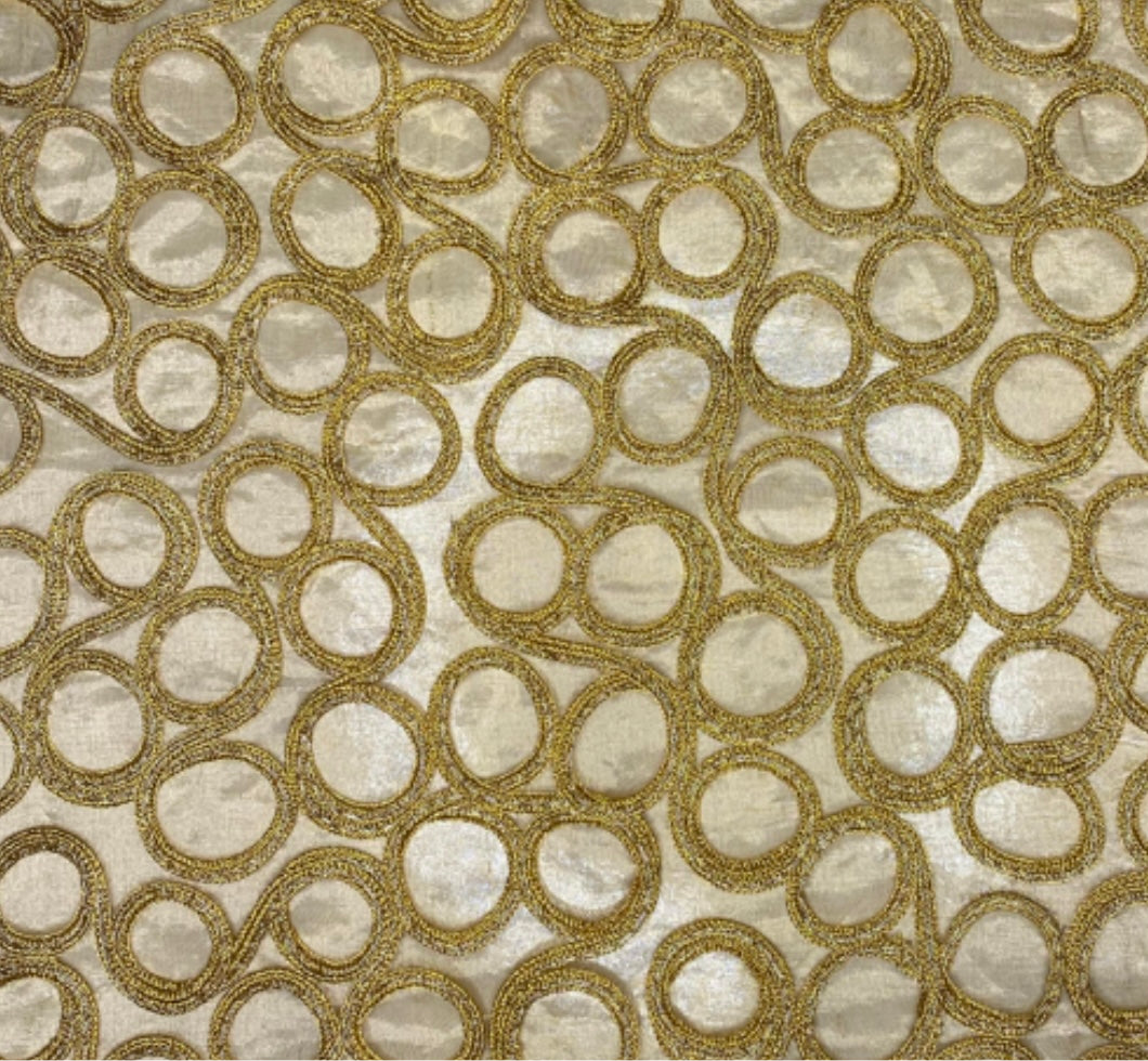 Embroidered Silk Organza - Circles - Gold