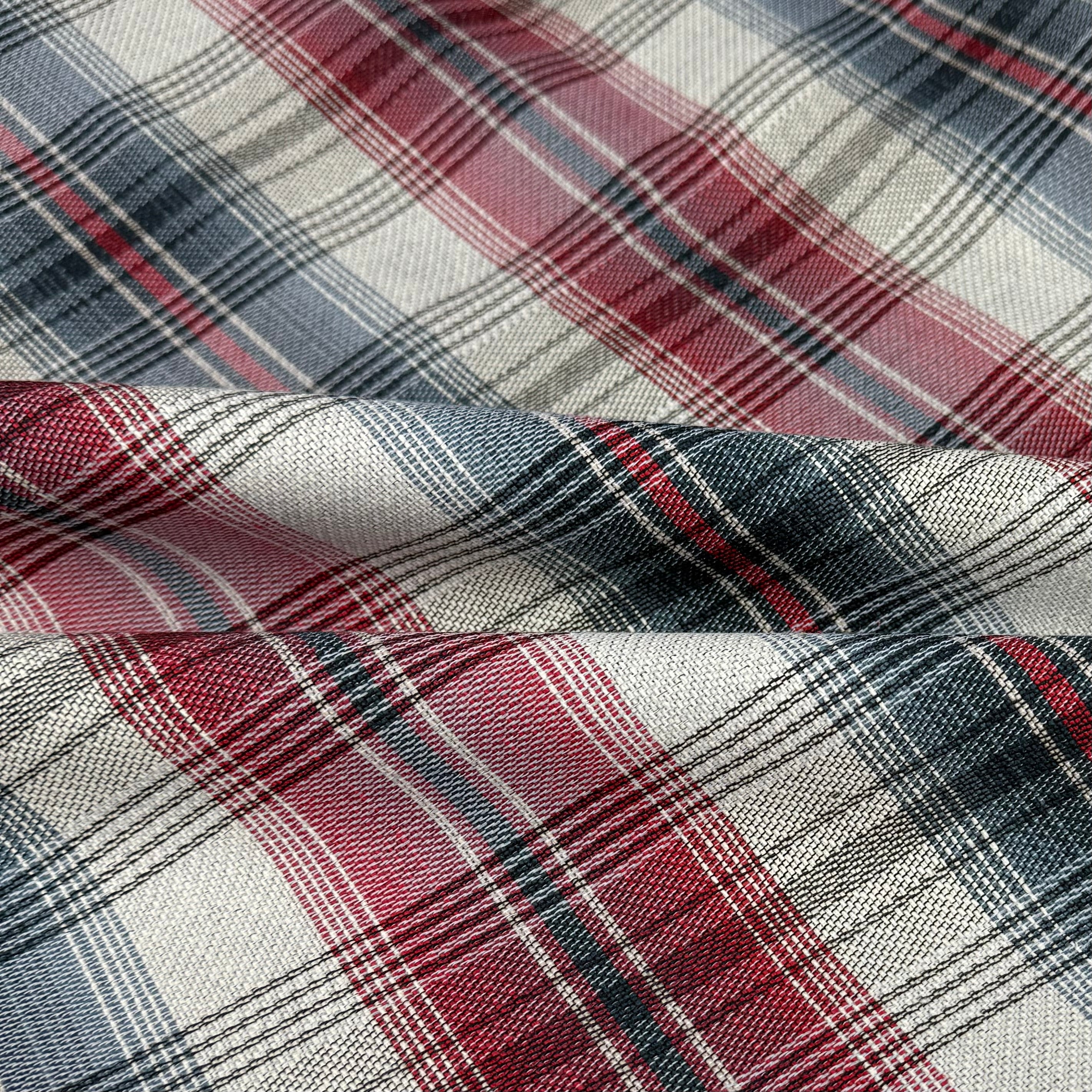 Plaid Cotton Blend Upholstery Remnant - Red/White/Blue