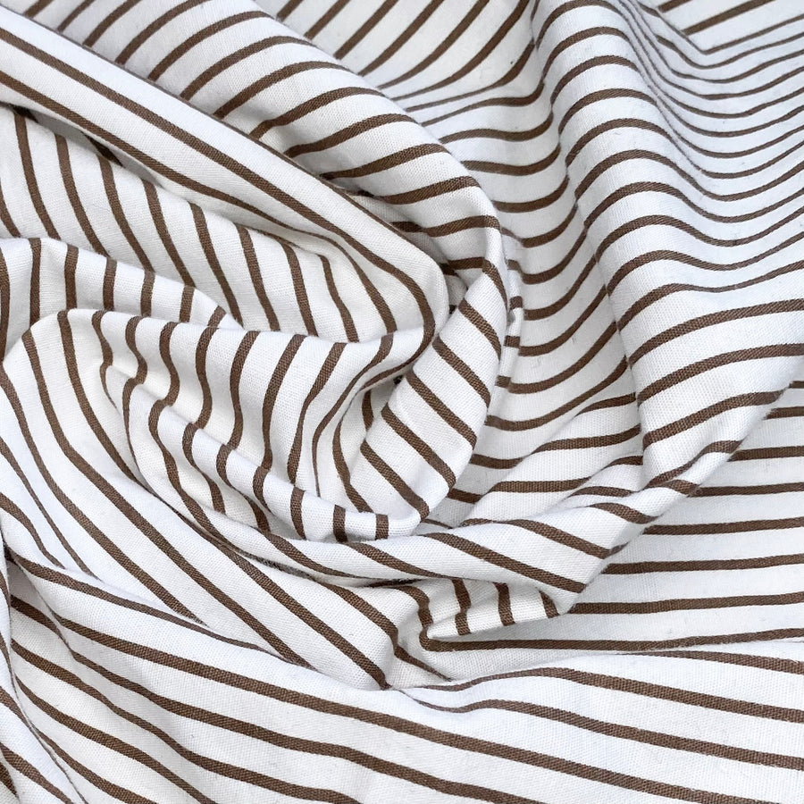 Striped Printed Cotton - White/Brown