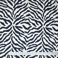 Double Face Zebra Patterned Cotton Blend Upholstery Remnant - Cream/Blue