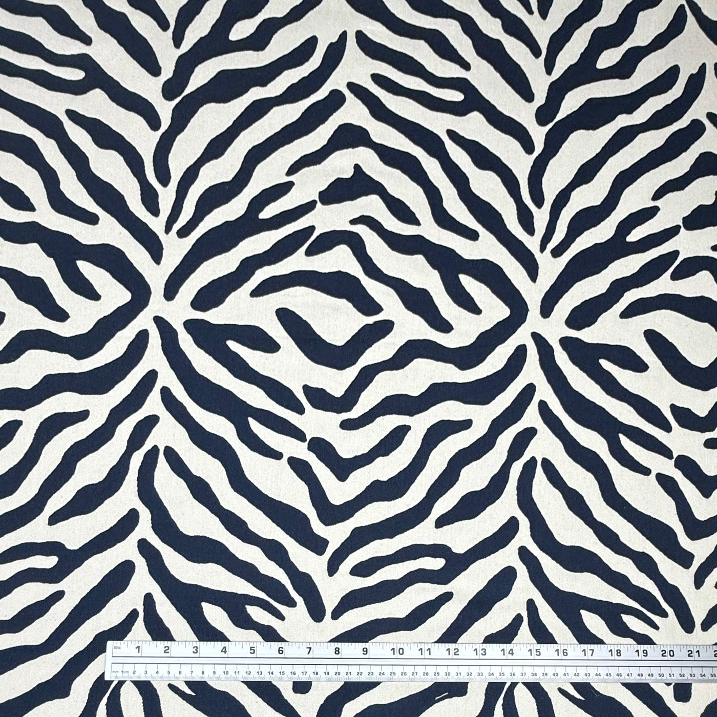 Double Face Zebra Patterned Cotton Blend Upholstery Remnant - Cream/Blue