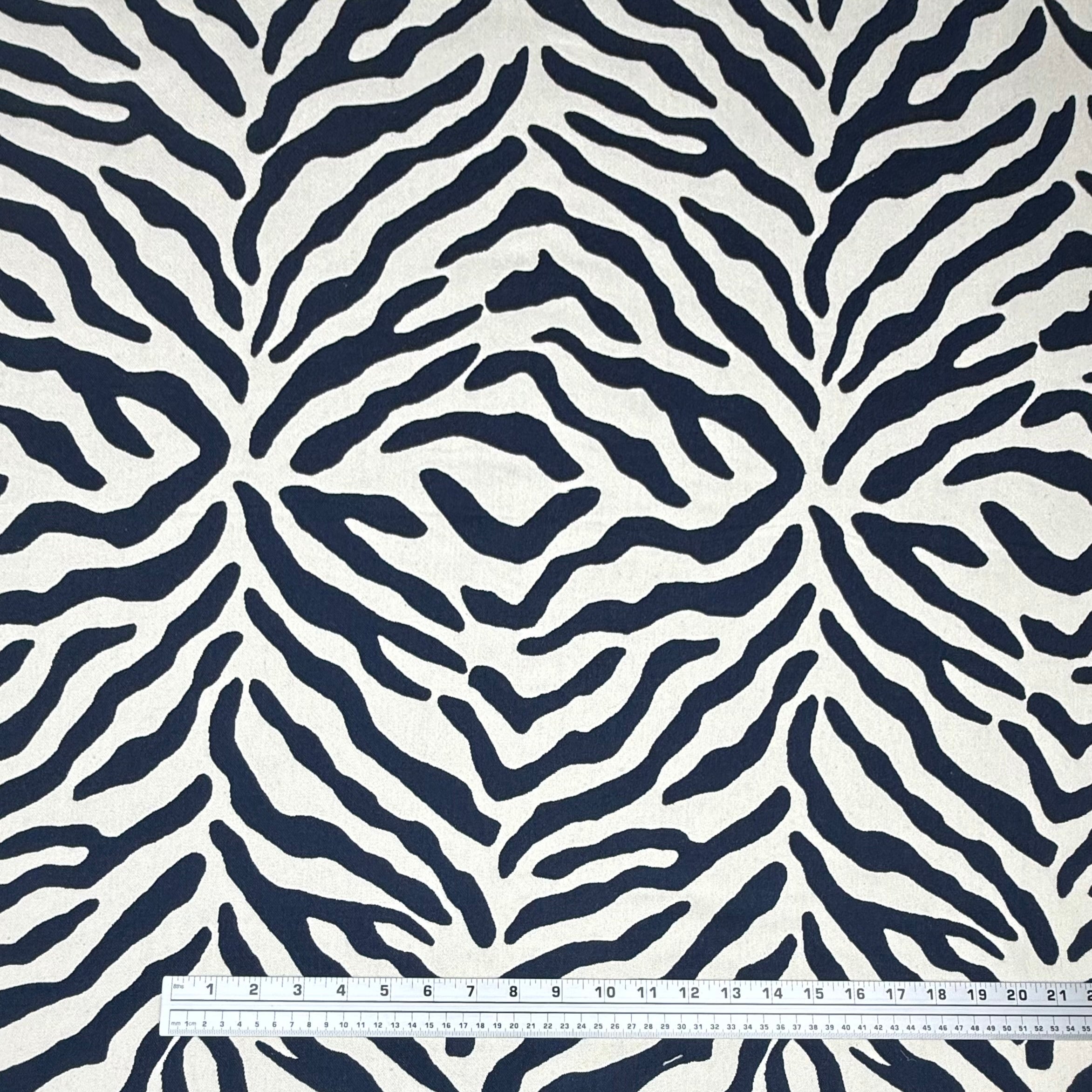 Double Face Zebra Patterned Cotton Blend Upholstery Remnant - Cream/Blue