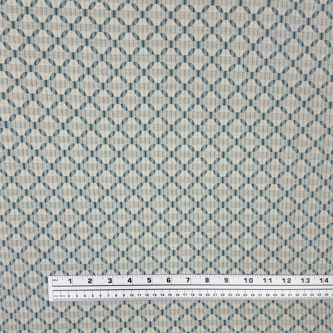 Patterned Cotton Jacquard Upholstery Remnant - Beige/Aqua/Blue