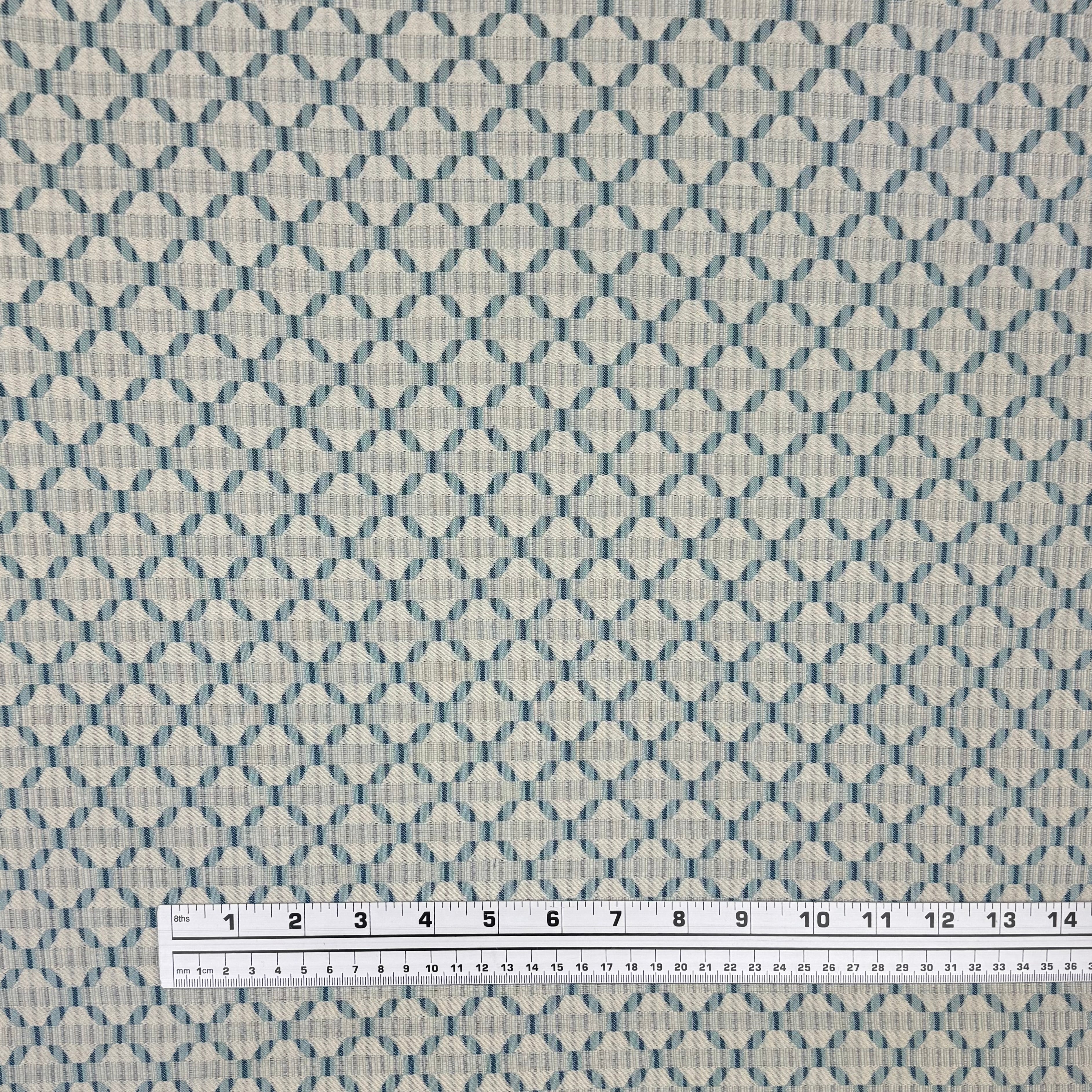 Patterned Cotton Jacquard Upholstery Remnant - Beige/Aqua/Blue