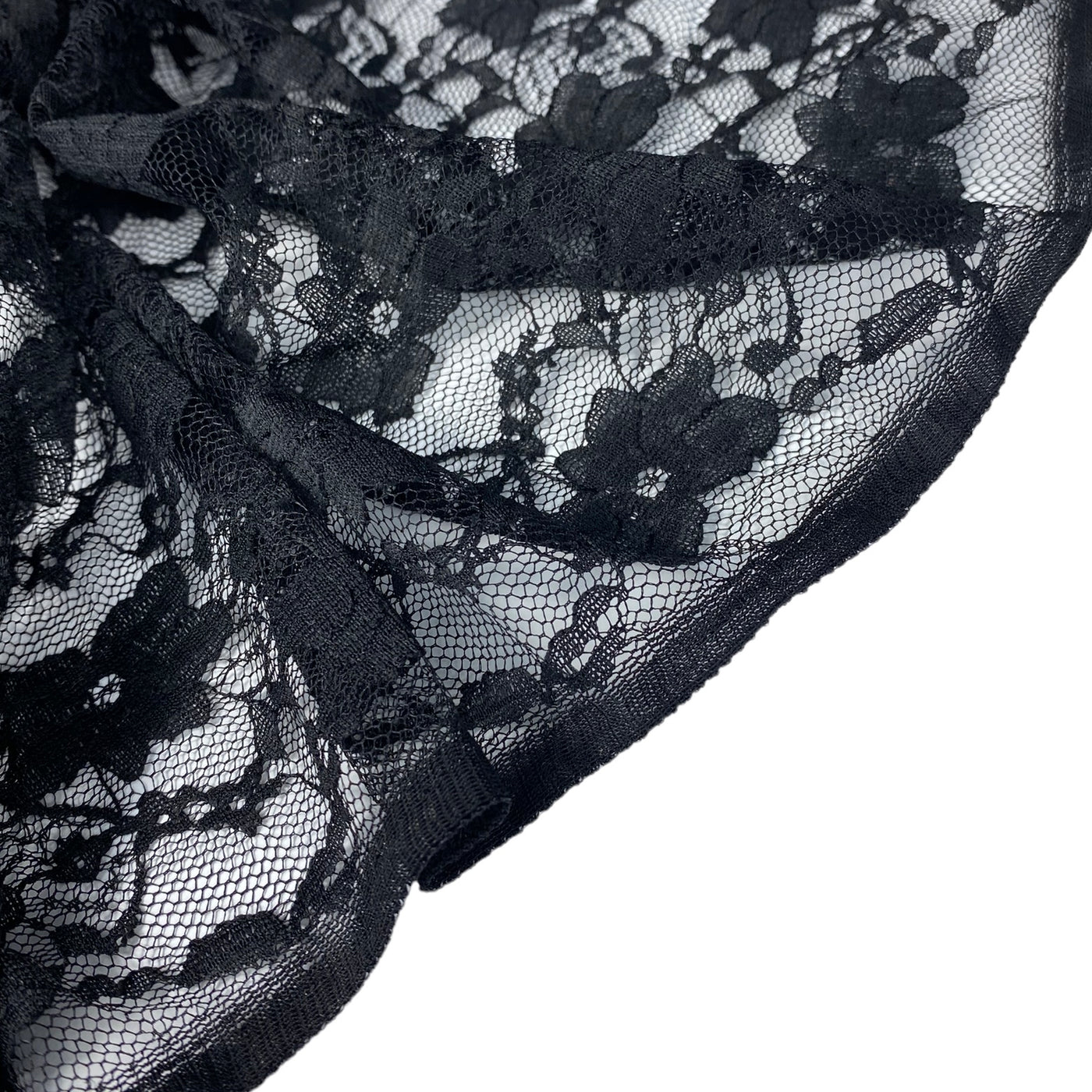 Stretch Floral Corded Lace - Black
