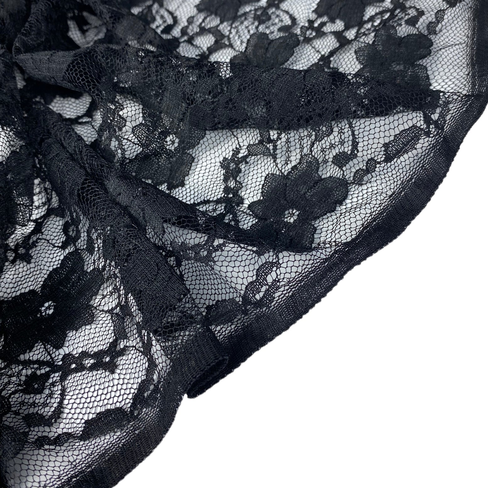 Stretch Floral Corded Lace - Black