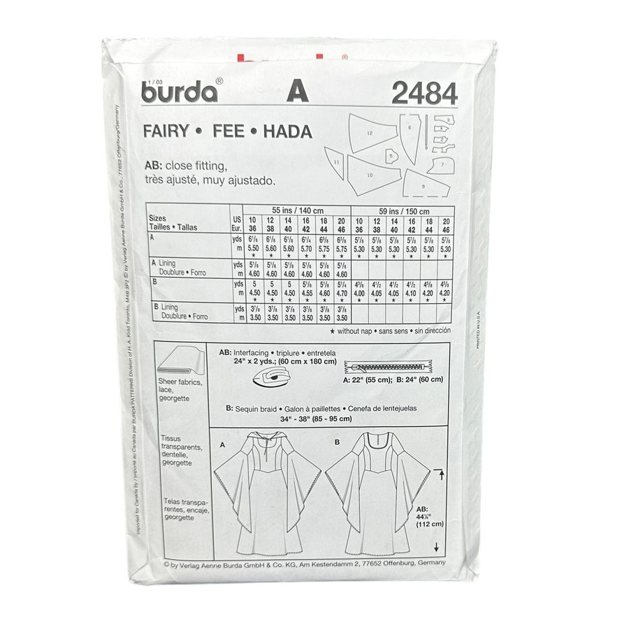 Burda 2484 Dress Costume Sewing Pattern