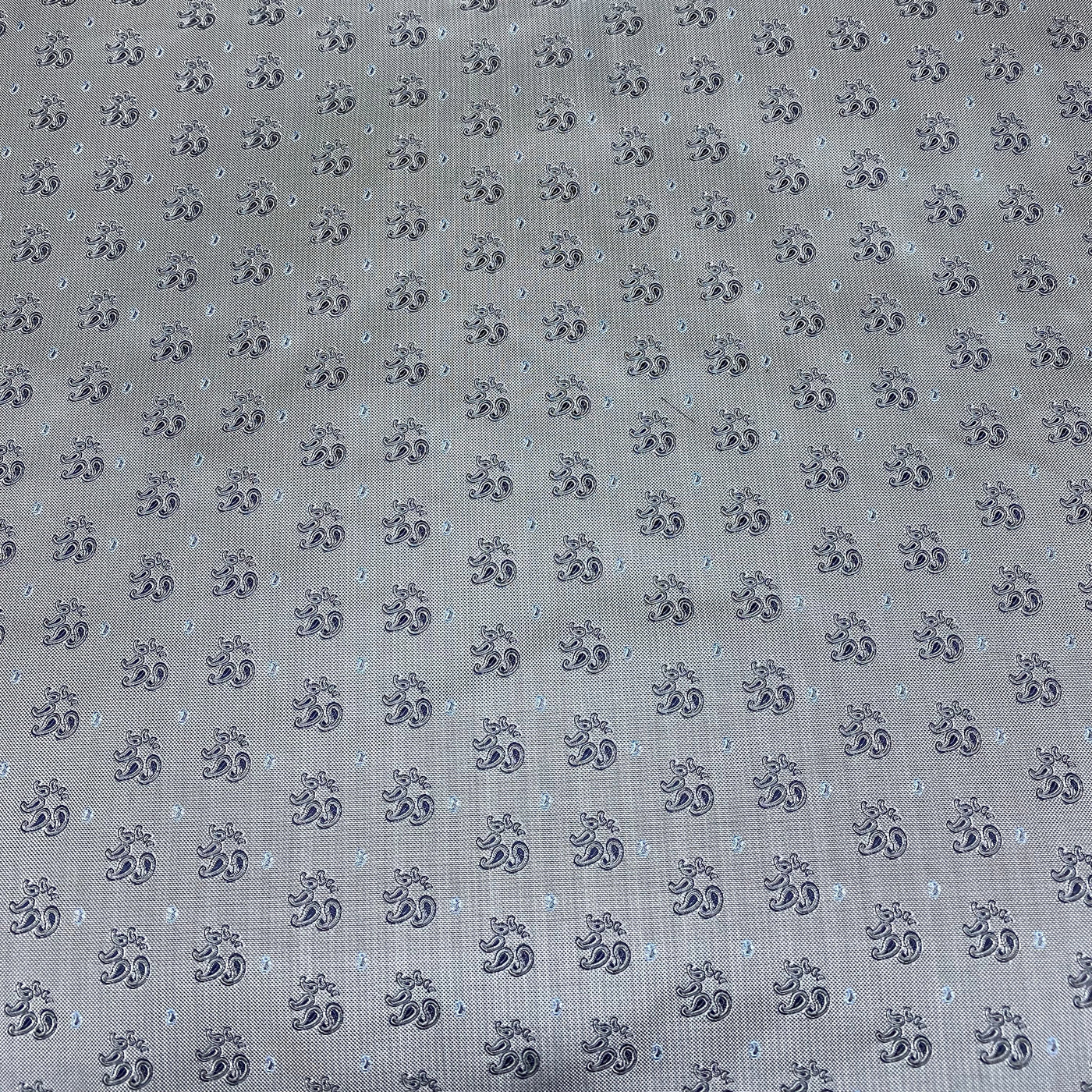 Silk Paisley Jacquard Remnant - Grey/White/Navy/Light Blue