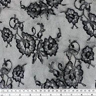 Floral Embroidered Lace with Finished Edges - Black/Silver
